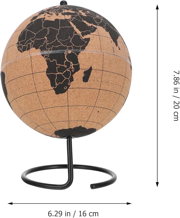 كرة مكتبية فريدة من نوعها: كرة أرضية من الفلين على قاعدة سوداء - هدية صديقة للبيئة - Image 5